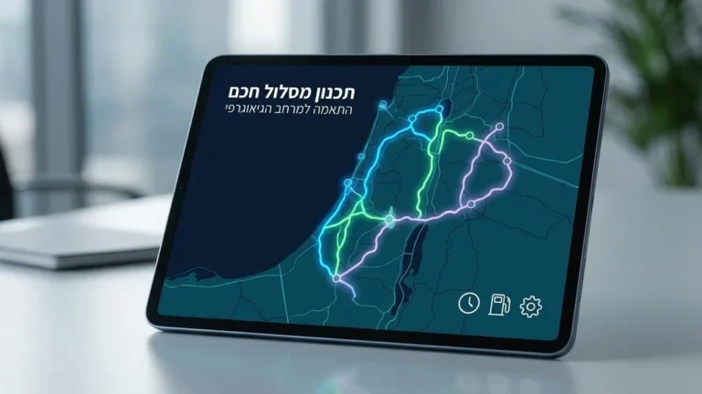 מפת כבישים דיגיטלית עם סימון מסלולי נסיעה