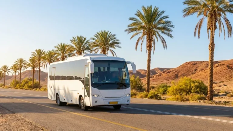 מיניבוס הסעות תלמידים נוסע בבטחה בעיר
